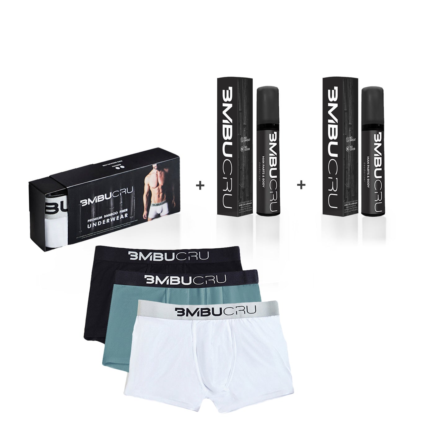 MULTI-COLORED TRUNKS SET 1 + MAN-PARTS & BODY SPRAY x 2 BMBU CRU BmbuCru GIFT SET