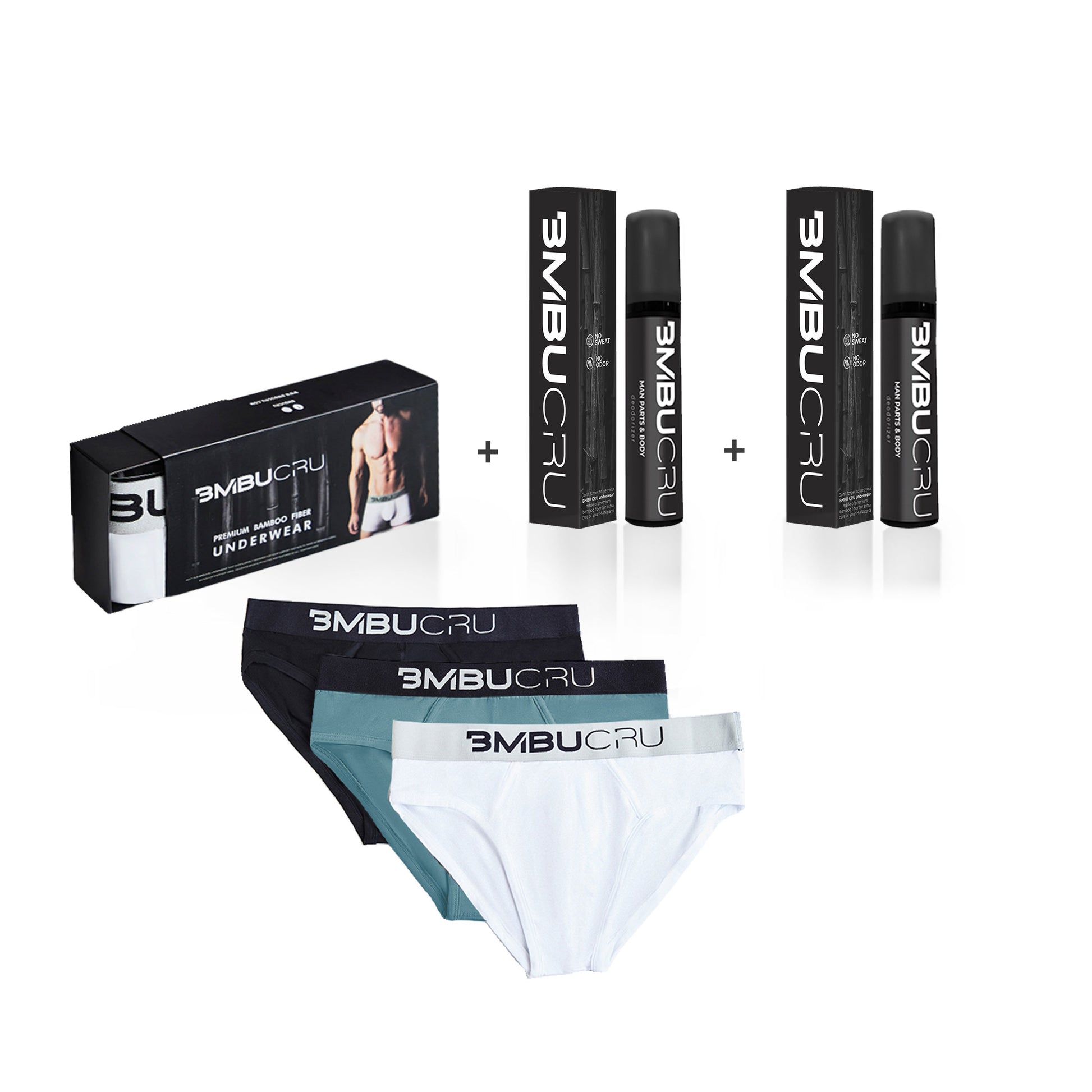 MULTI-COLORED BRIEFS SET 2 + MAN-PARTS & BODY SPRAY x 2 BMBU CRU BmbuCru GIFT SET