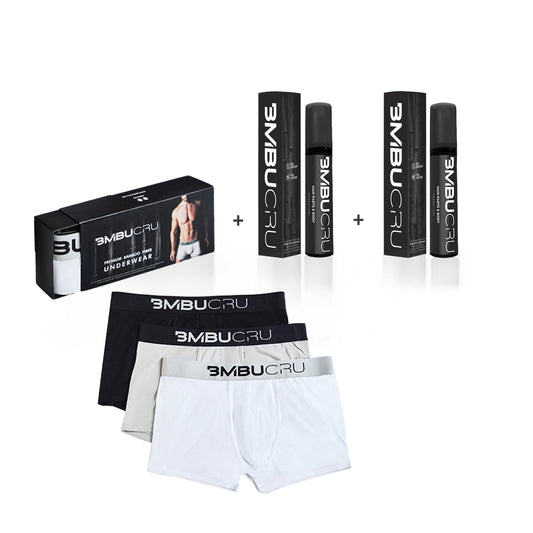 MULTI-COLORED TRUNKS SET 2 + MAN-PARTS & BODY SPRAY x 2 BMBU CRU BmbuCru GIFT SET