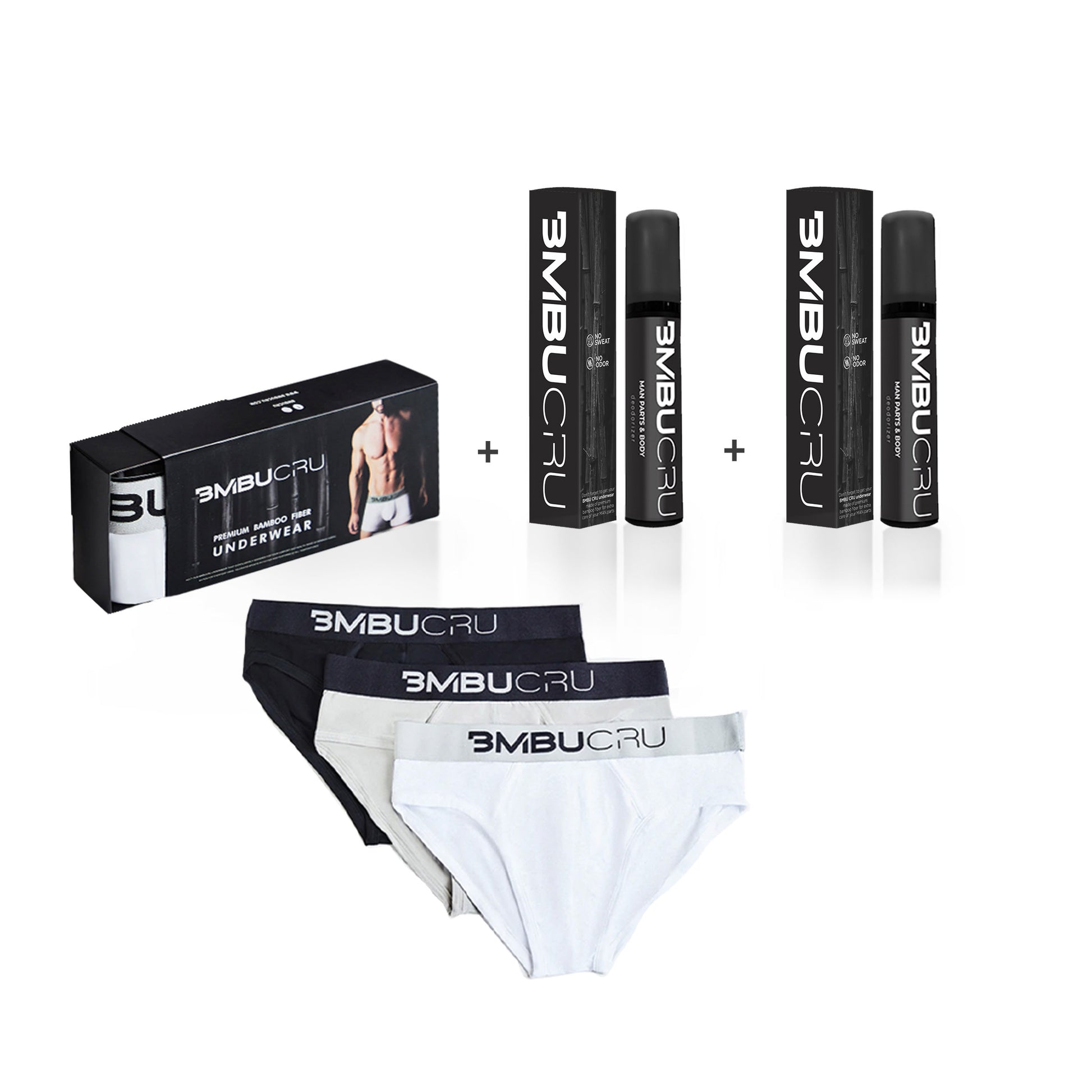 MULTI-COLORED BRIEFS SET 1 + MAN-PARTS & BODY SPRAY x 2 BMBU CRU BmbuCru GIFT SET